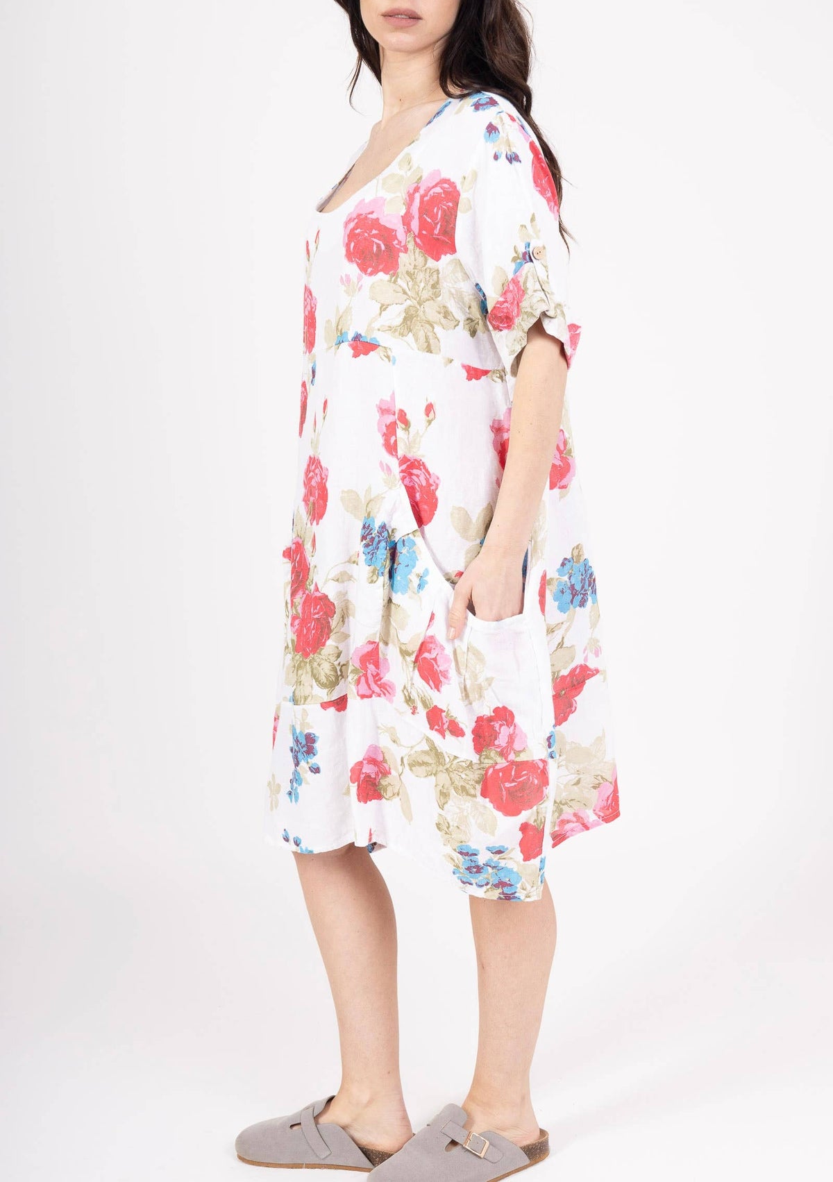 0423 Linen Floral Dress