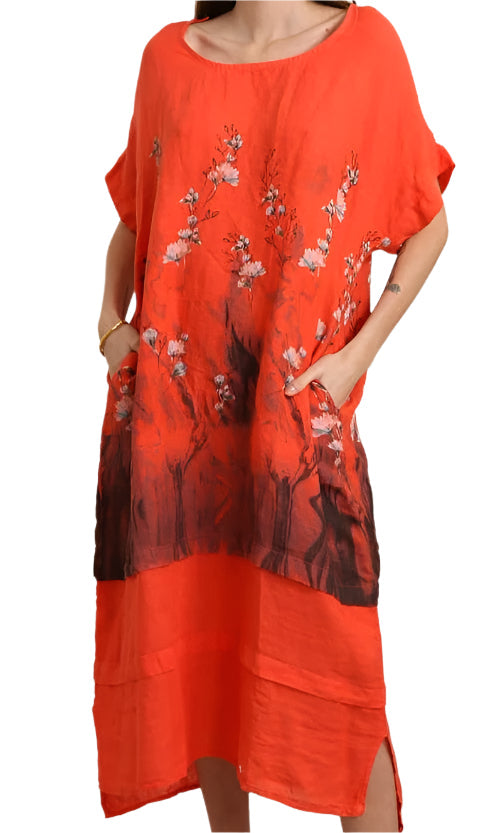 Floral Print Linen Dress 72225