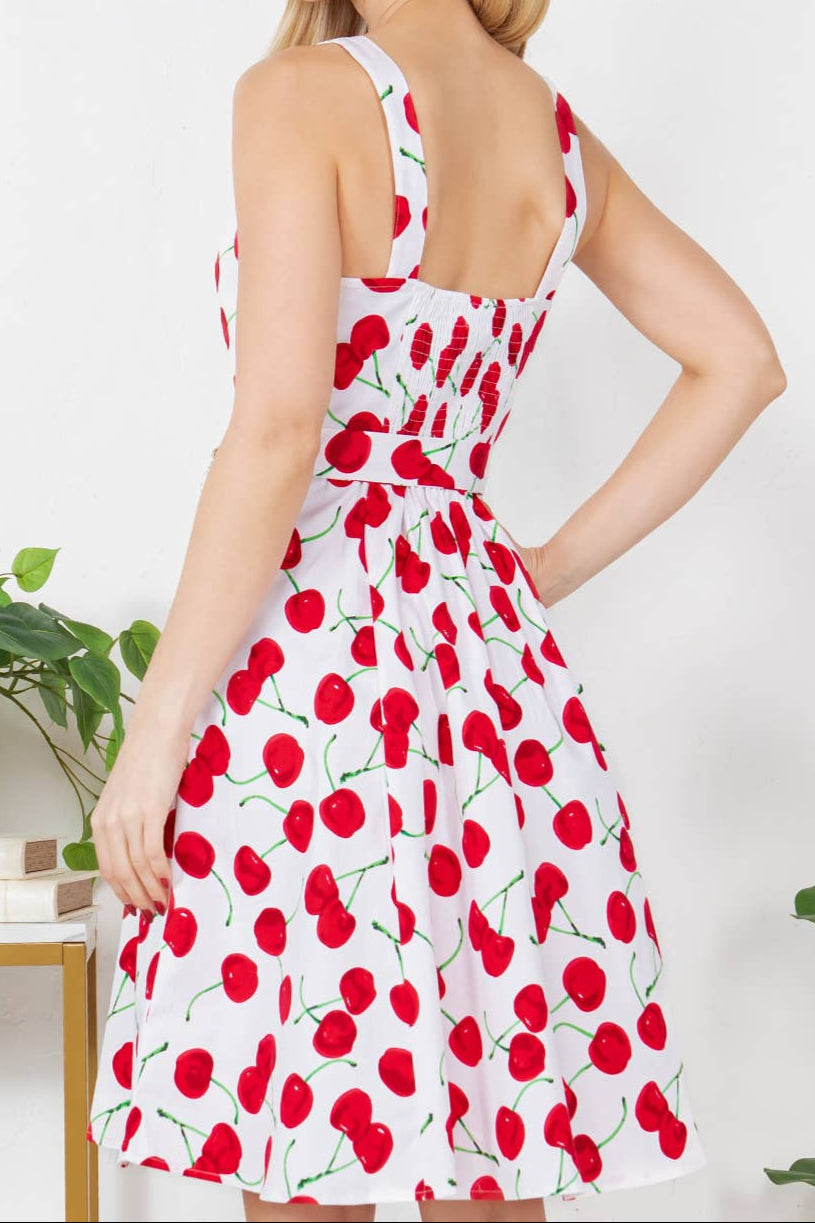 Cherry Print Cotton Sleeveless Dress