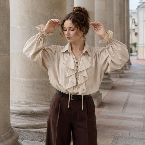 Plus size linen pirate shirt available from XS to 7XL with custom sizing