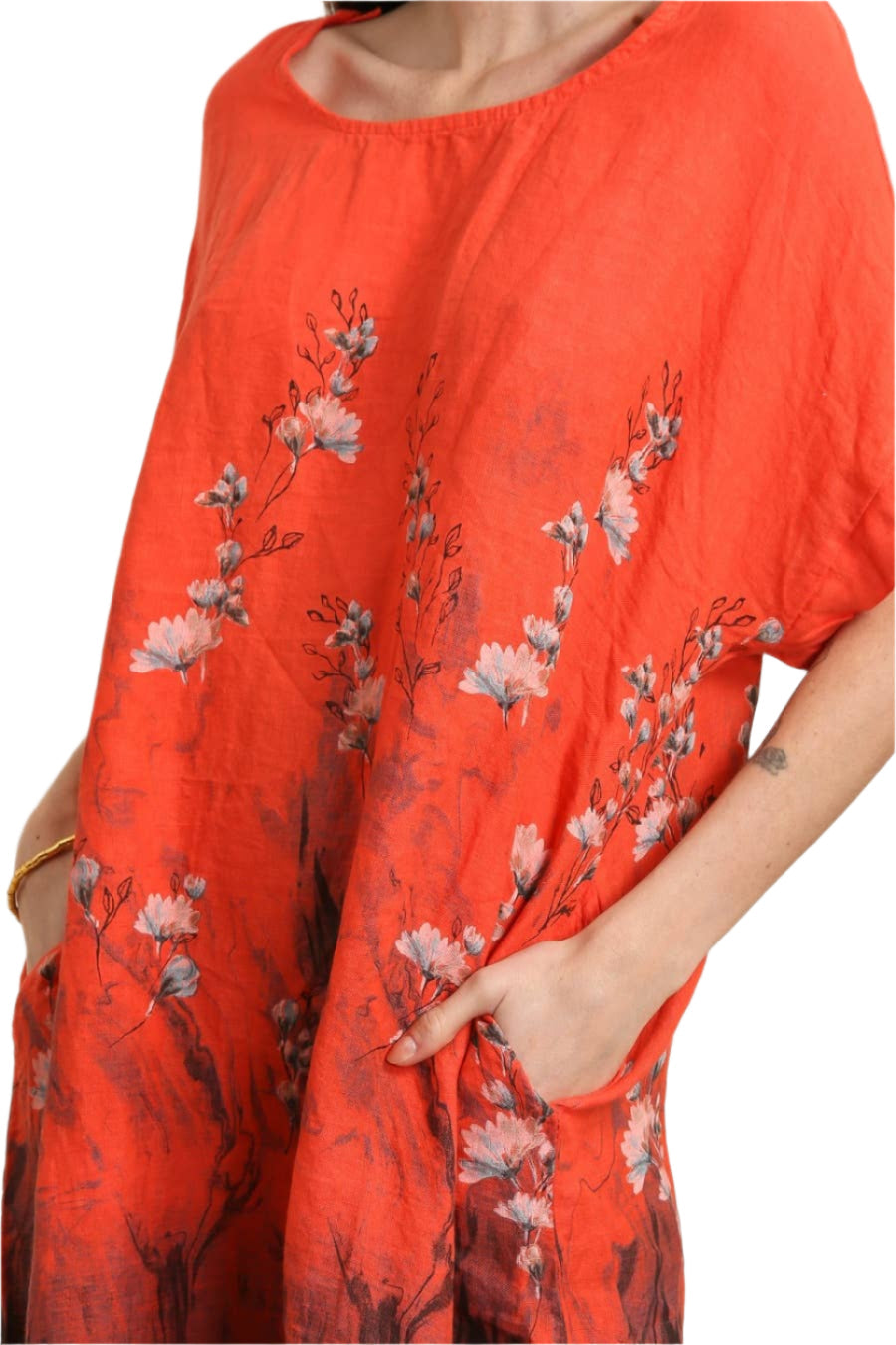 Floral Print Linen Dress 72225