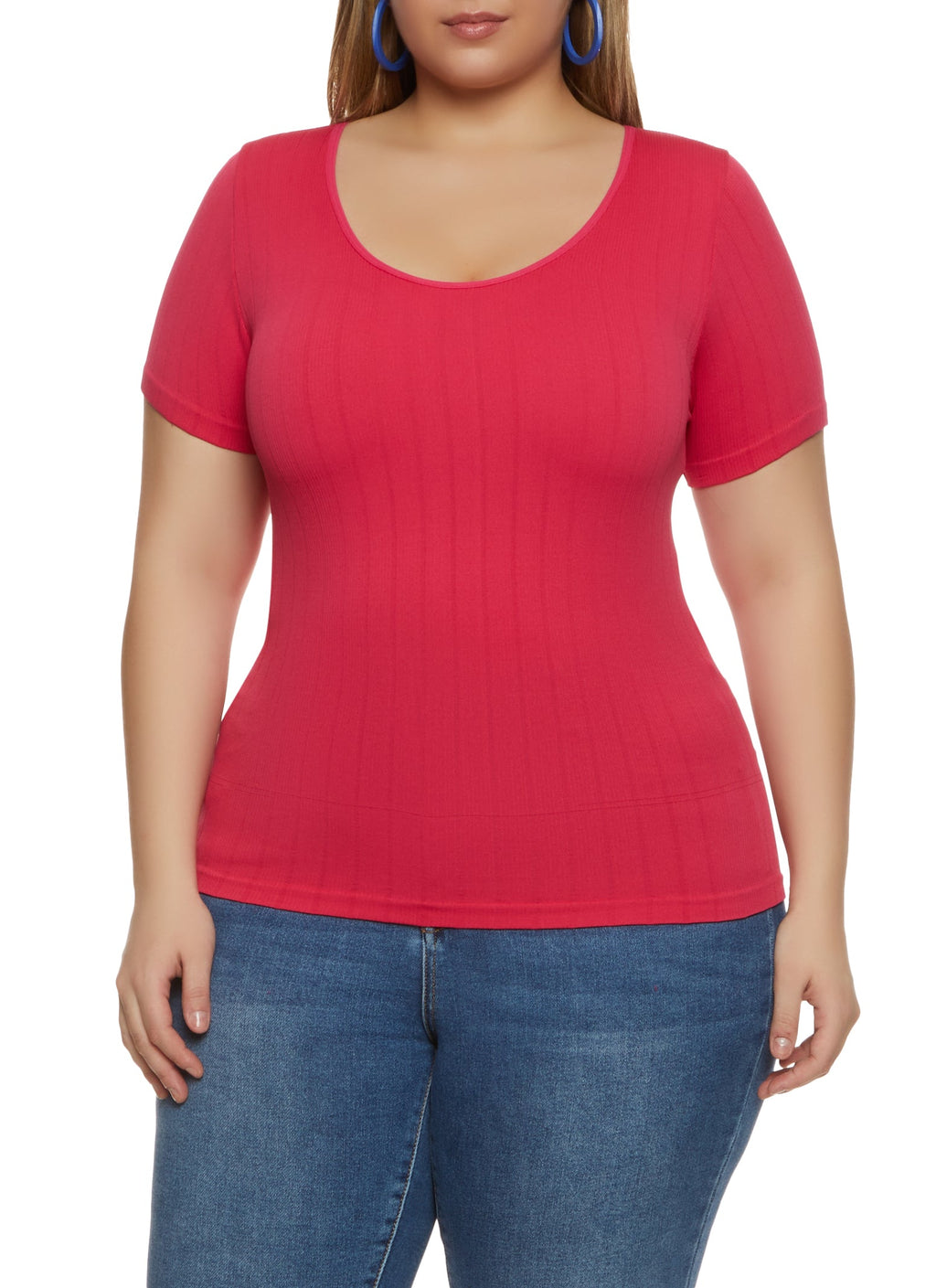 Plus Size Rib Knit Scoop Neck Tee