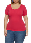 Plus Size Rib Knit Scoop Neck Tee
