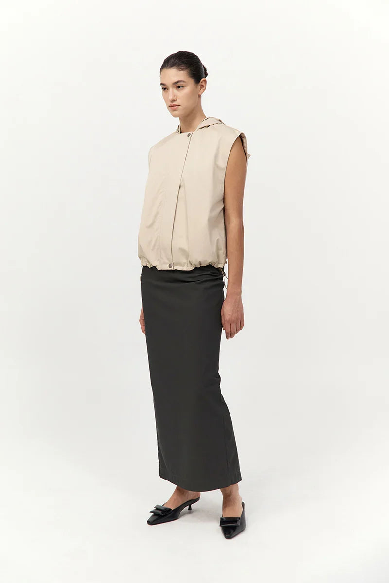 Cotton Sleeveless Parka in Champagne
