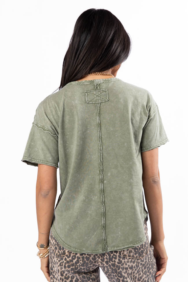 Tell Me About It Olive Acid Wash Scoop Neck Tee FINAL SALE