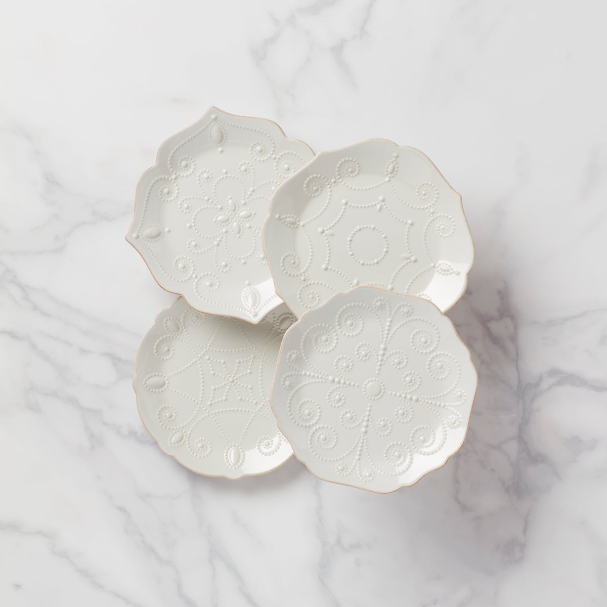 French Perle White 4-Piece Dessert Set