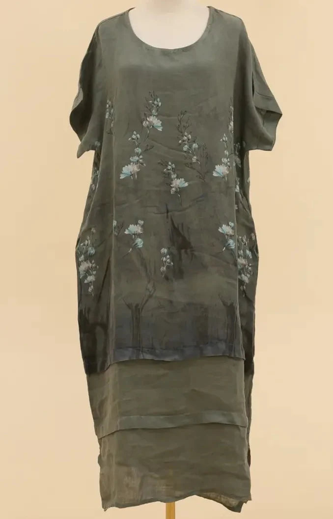 Floral Print Linen Dress 72225