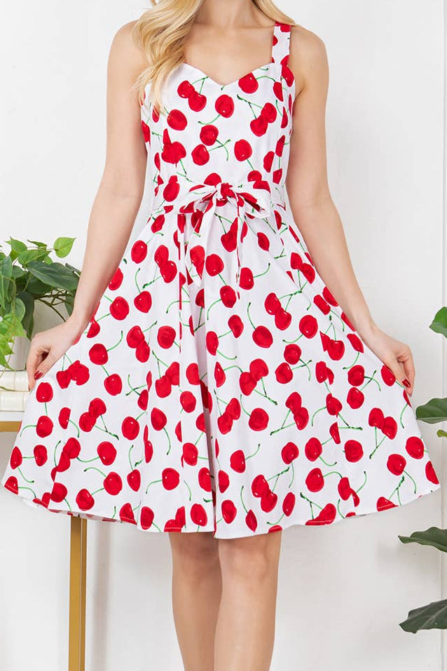 Cherry Print Cotton Sleeveless Dress