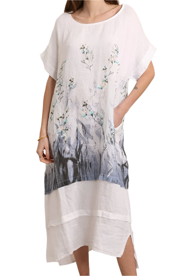 Floral Print Linen Dress 72225
