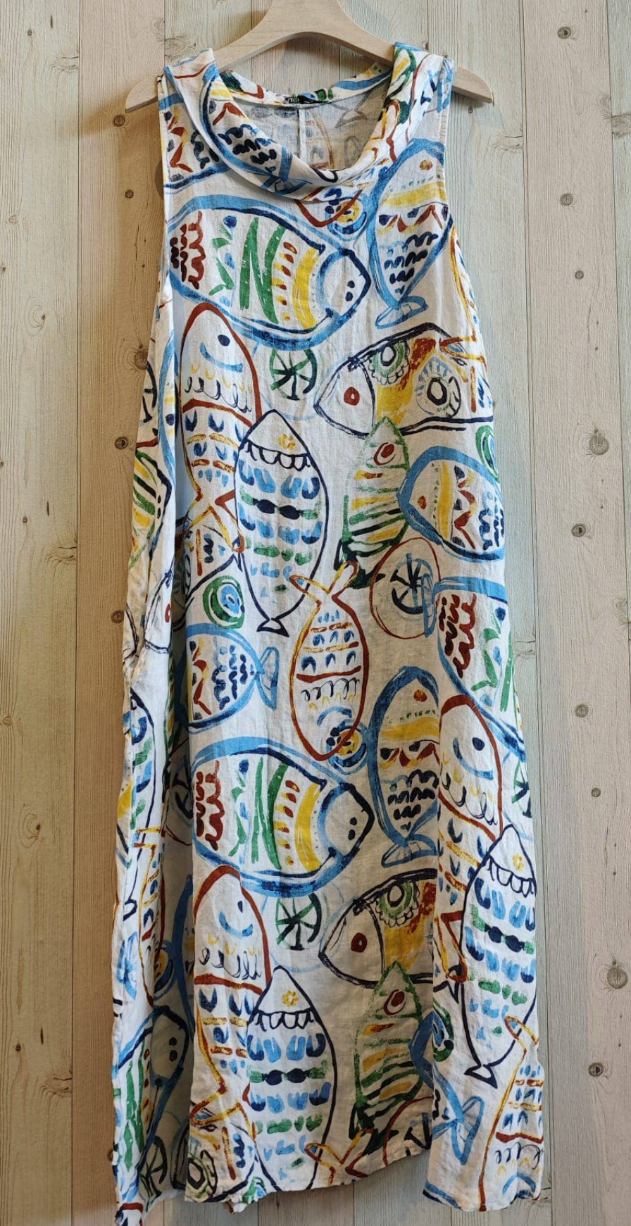 72078 Printed Fish Dress 100% Linen