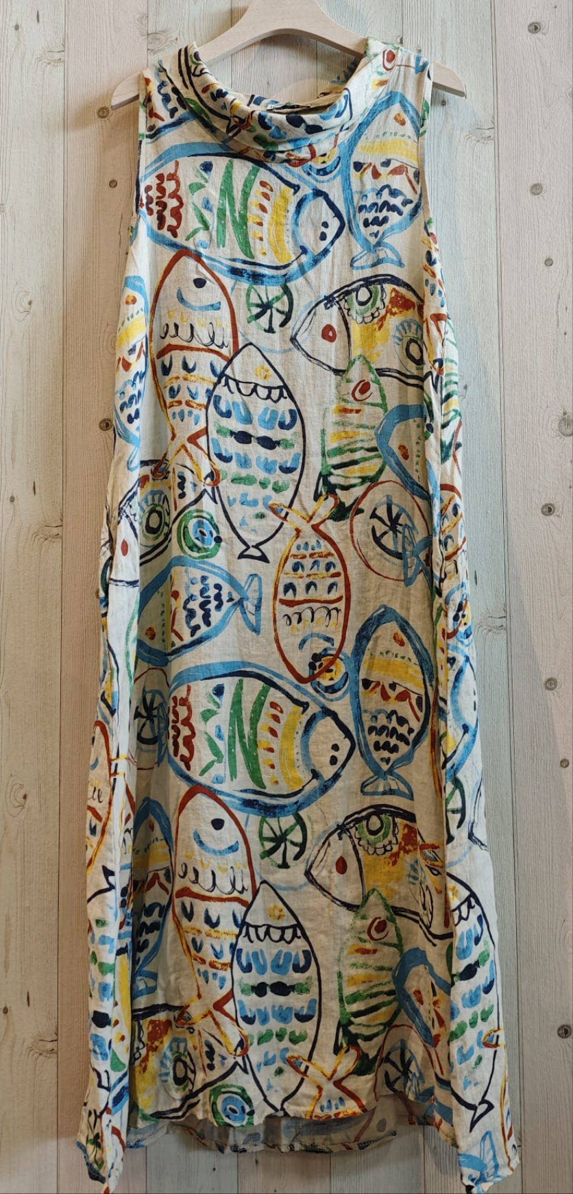72078 Printed Fish Dress 100% Linen