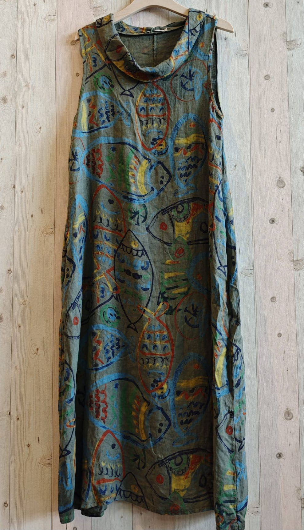 72078 Printed Fish Dress 100% Linen