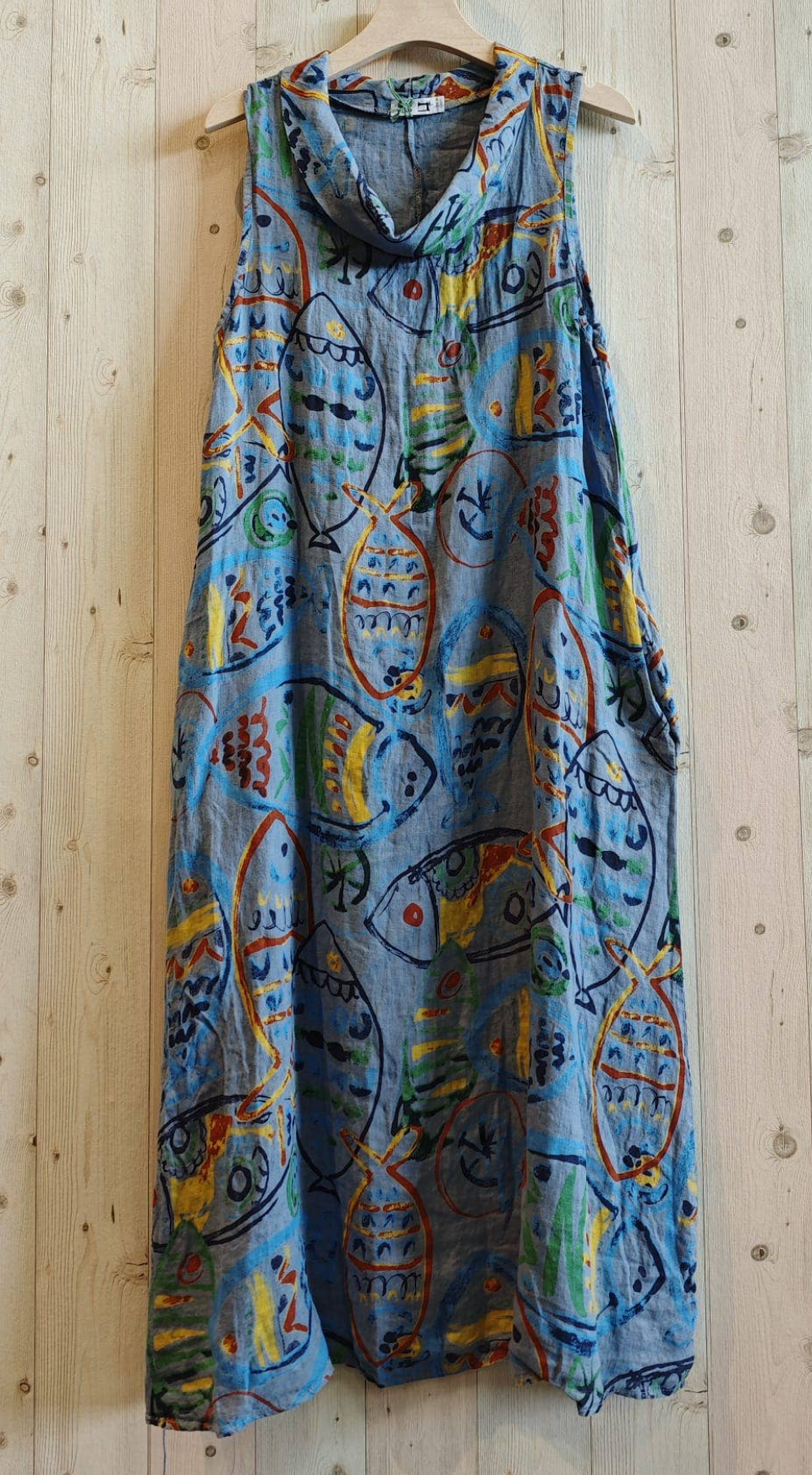 72078 Printed Fish Dress 100% Linen
