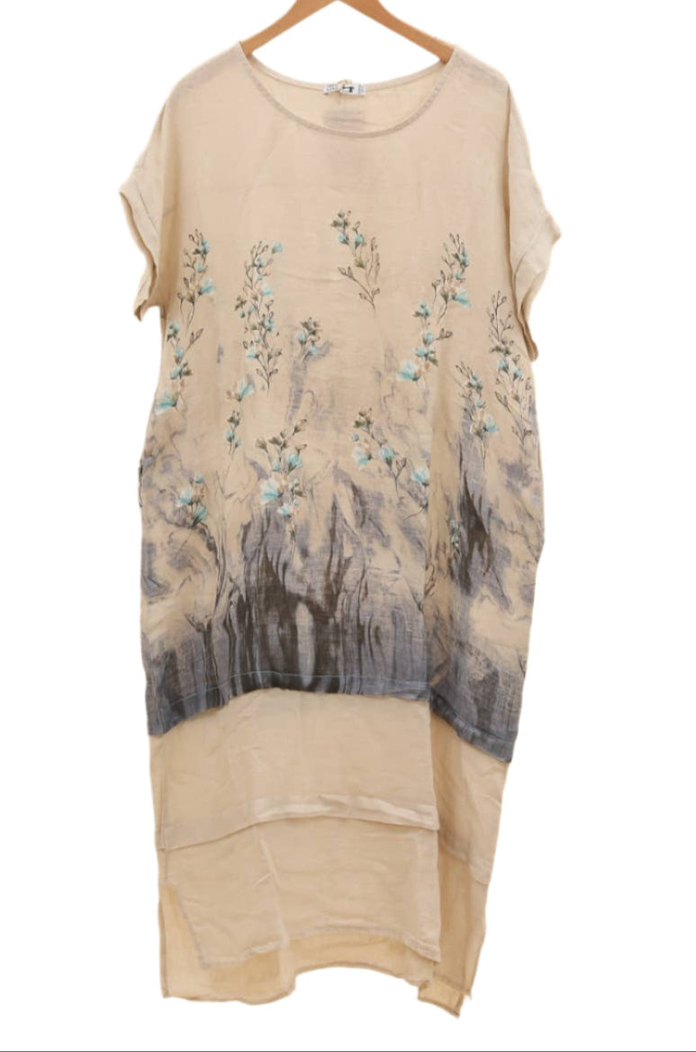 Floral Print Linen Dress 72225