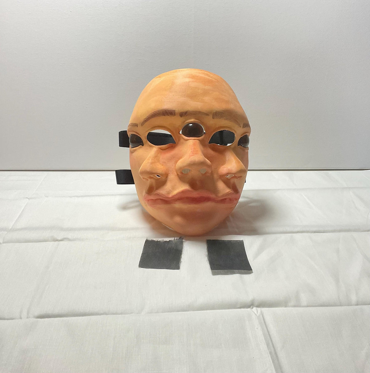 3D printed Backrooms mask weighing about 1 lb with printed iris glass eyes