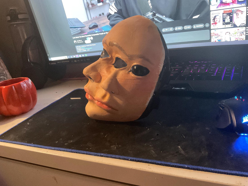 Halloween Still Life mask with semi-transparent black buckram mesh eye covers