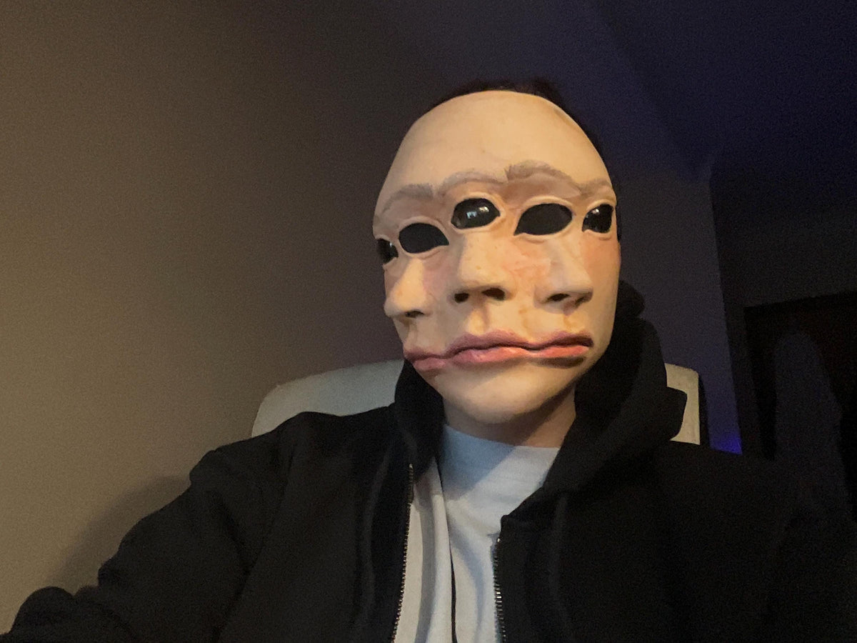 3D printed Backrooms Still Life mask cosplay accessory with glass eyes and mesh