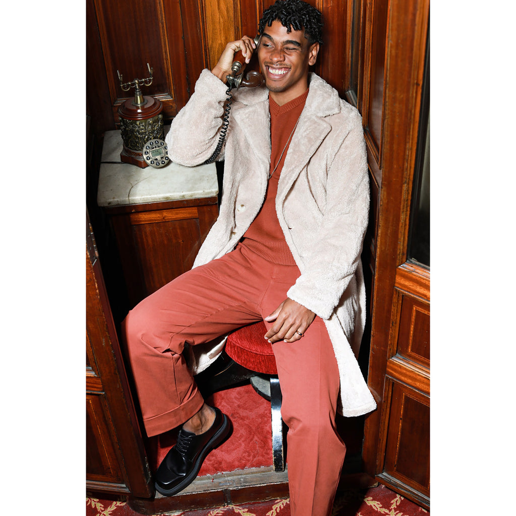 Camel teddy coat men's winter outerwear with silk satin lining
