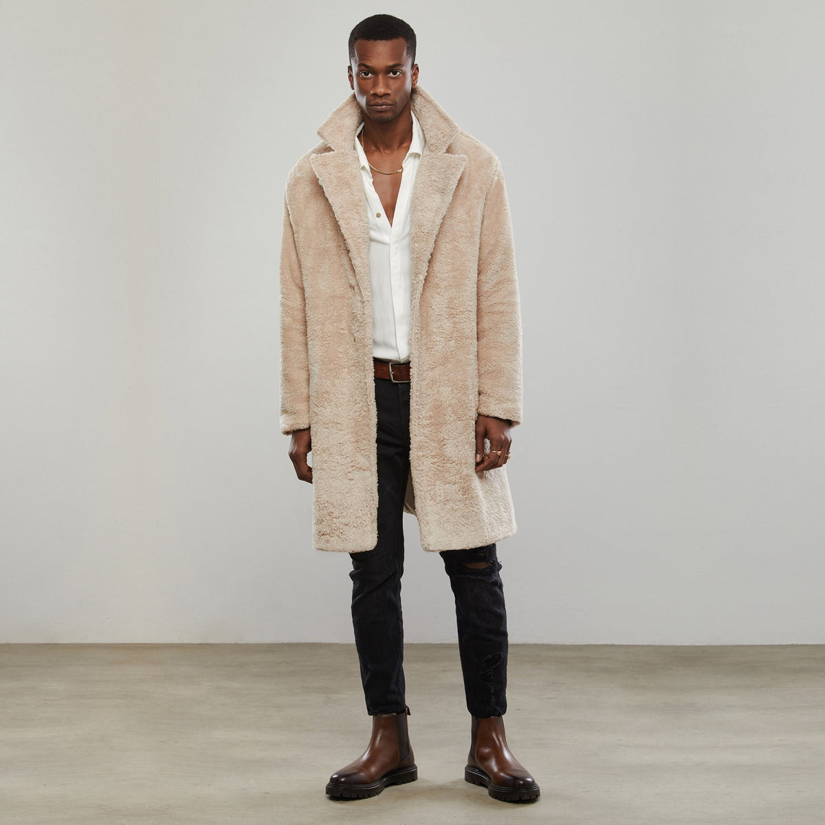 Yellow teddy coat men's loose long winter outerwear