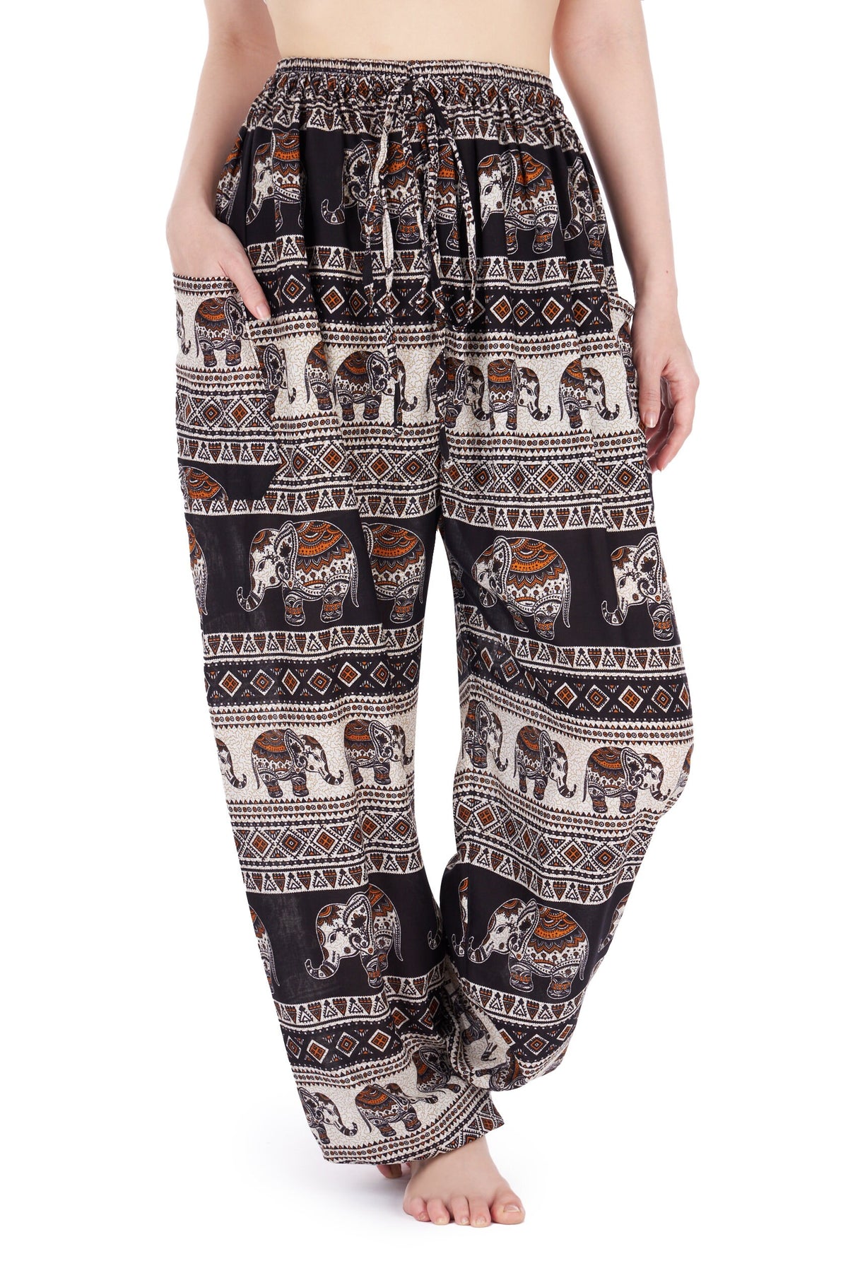 Rayon hippie trousers with adjustable waist and pockets