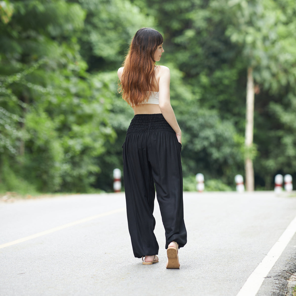 Unisex black harem pants with two large pockets