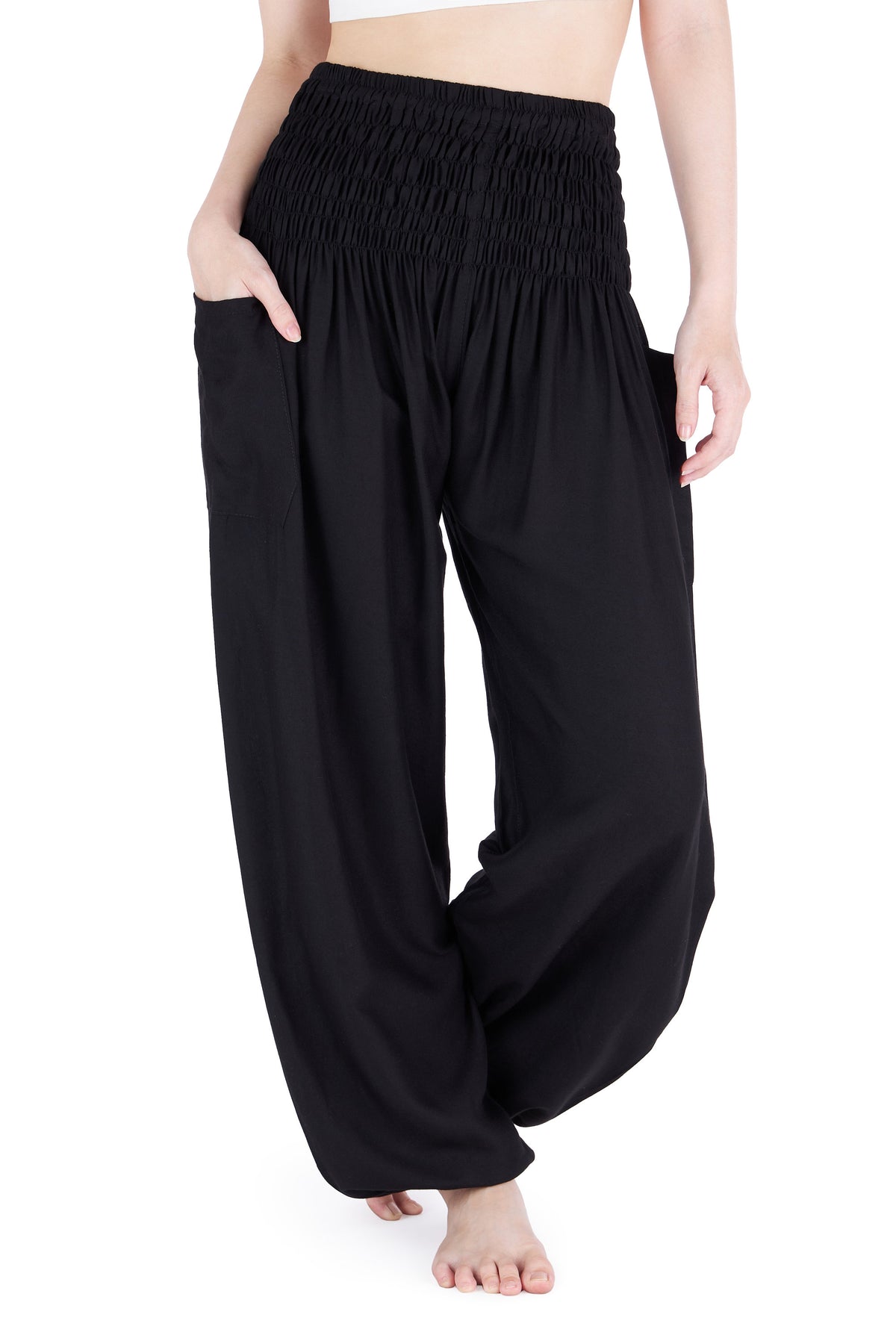 Handmade black rayon harem pants for yoga and festivals