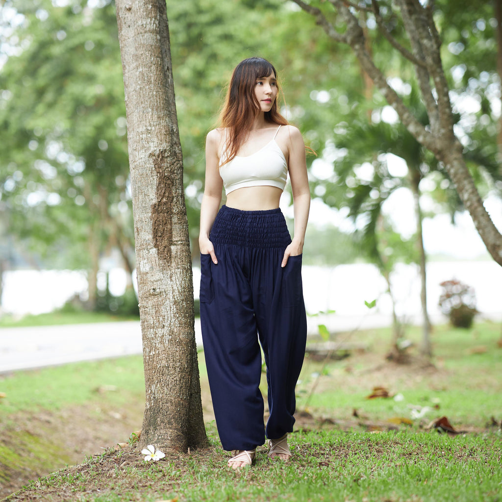 Black tribal women pants with adjustable hips and waist