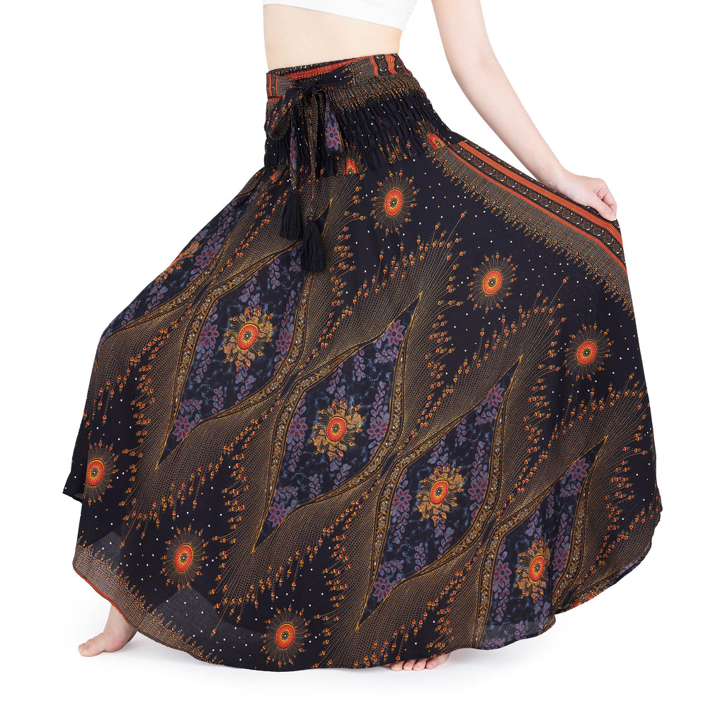 Black maxi boho skirt for women with flowy gypsy style