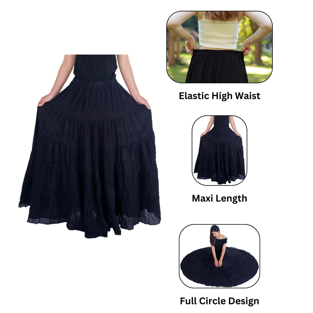 Black tiered ruffle skirt handmade in Northern Thailand Chiangmai