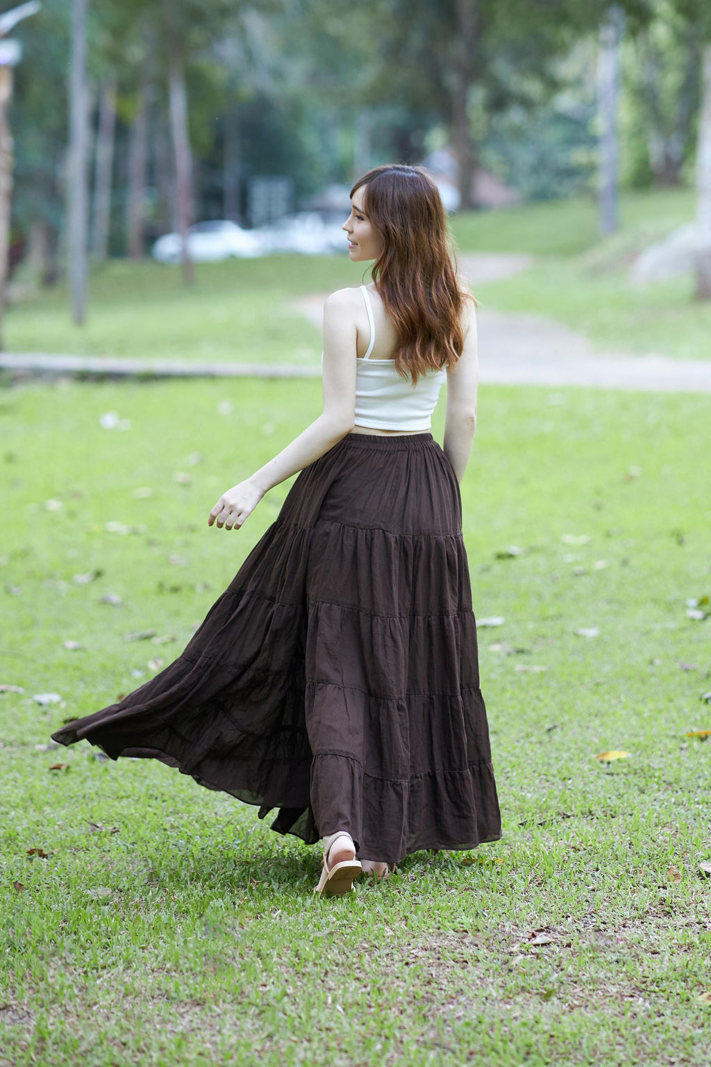 Flowy long Halloween dress skirt in black cotton with ruffle tiers