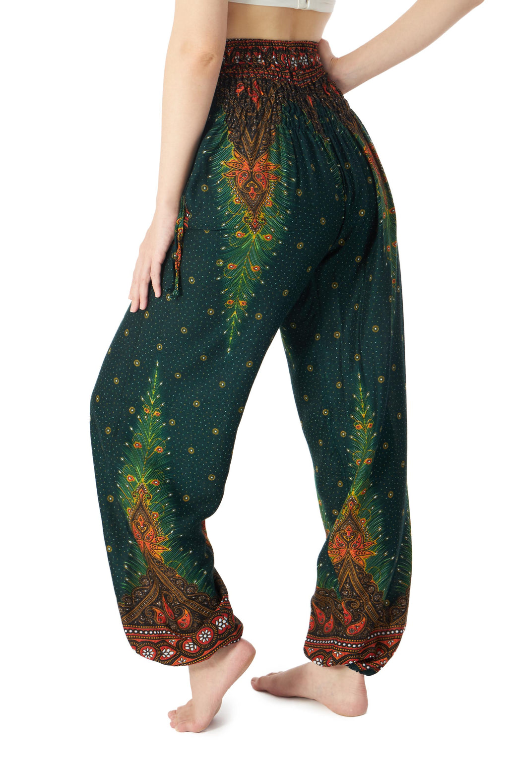 Adjustable waist peacock harem pants plus size