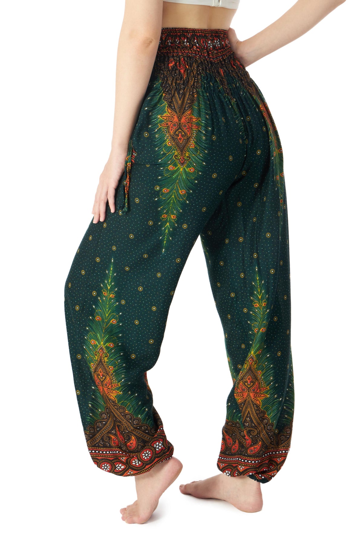 Adjustable waist peacock harem pants plus size
