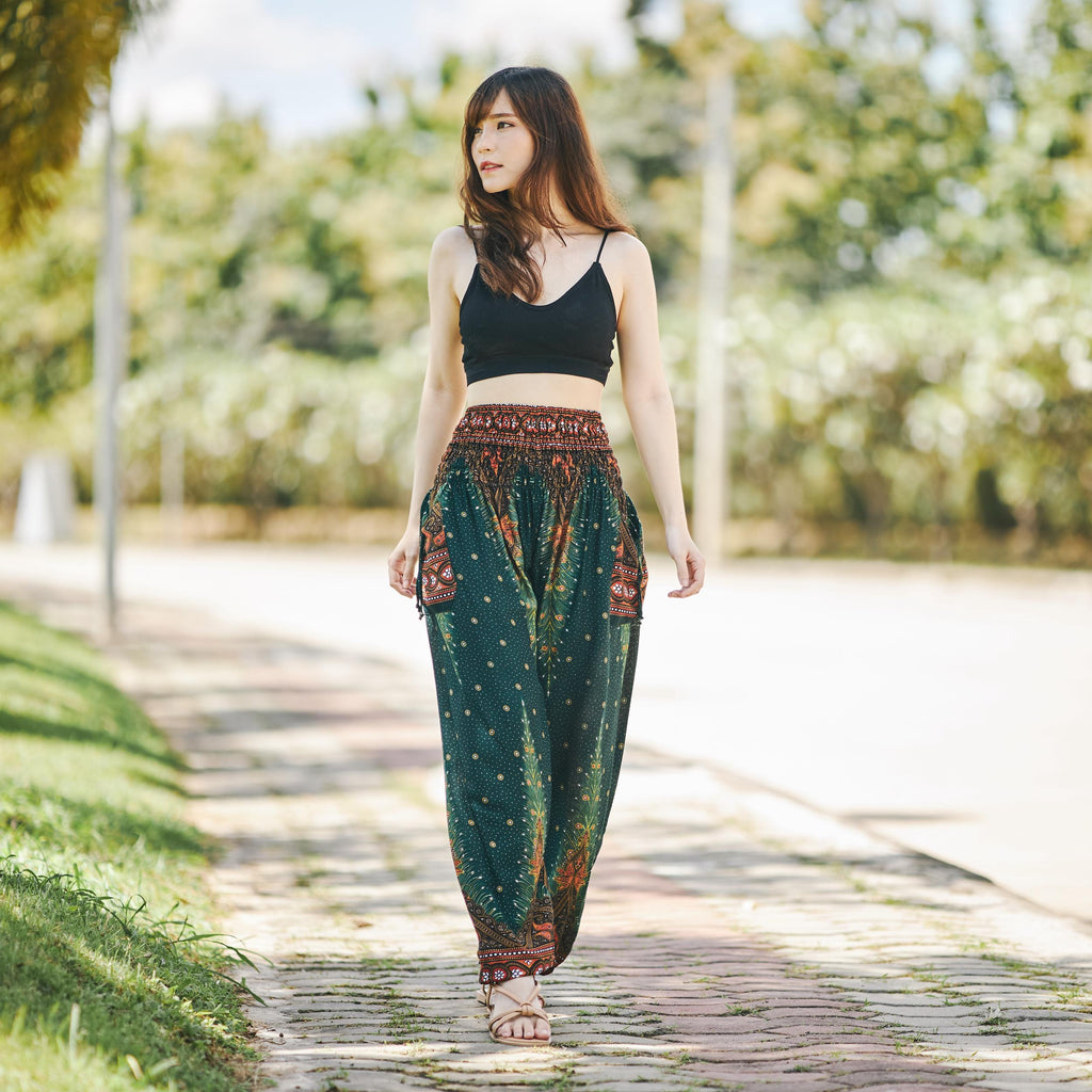 Handmade Thai harem trousers with peacock design