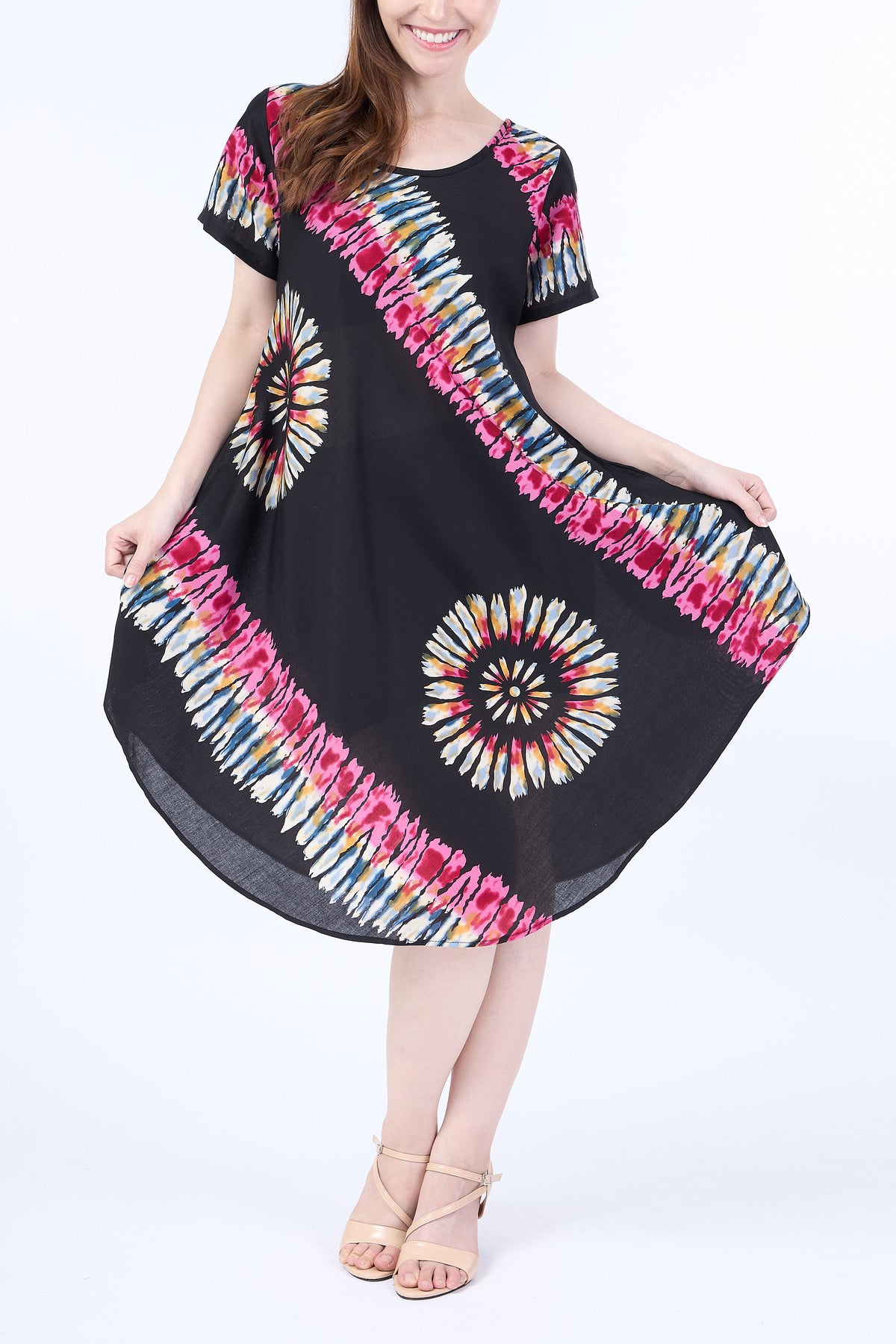 Festival-ready black rayon dress with pockets and soft fabric