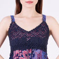 Women's summer dress dark blue rayon with smocked chest boho style