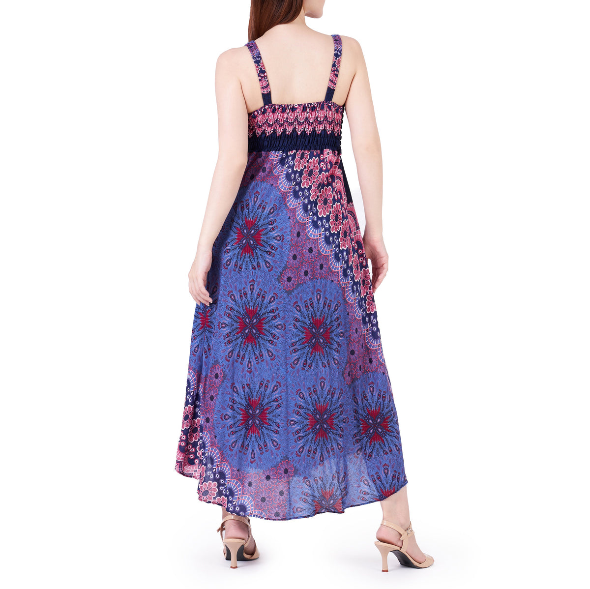 Boho crochet top dress dark blue handmade one size rayon sundress