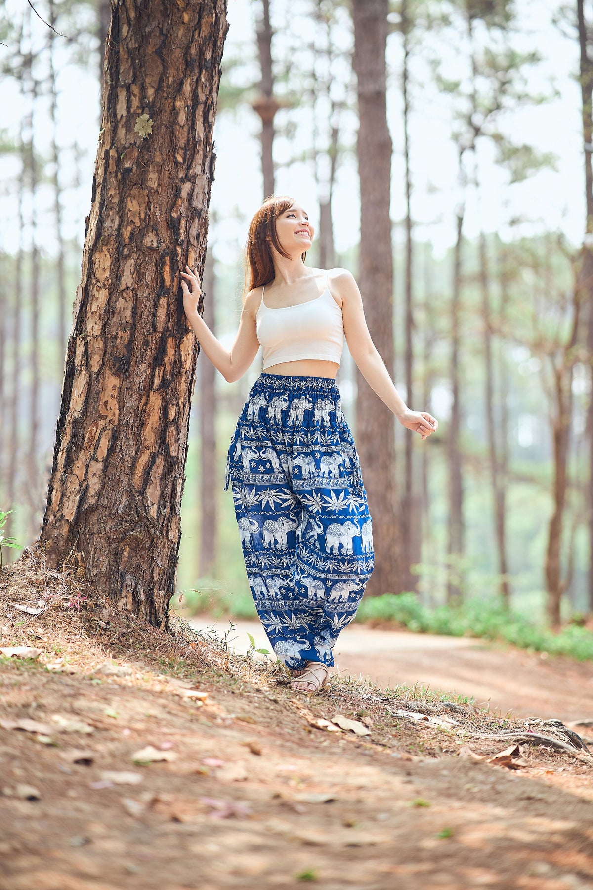 Blue elephant harem pants in soft rayon with two pockets for boho yoga