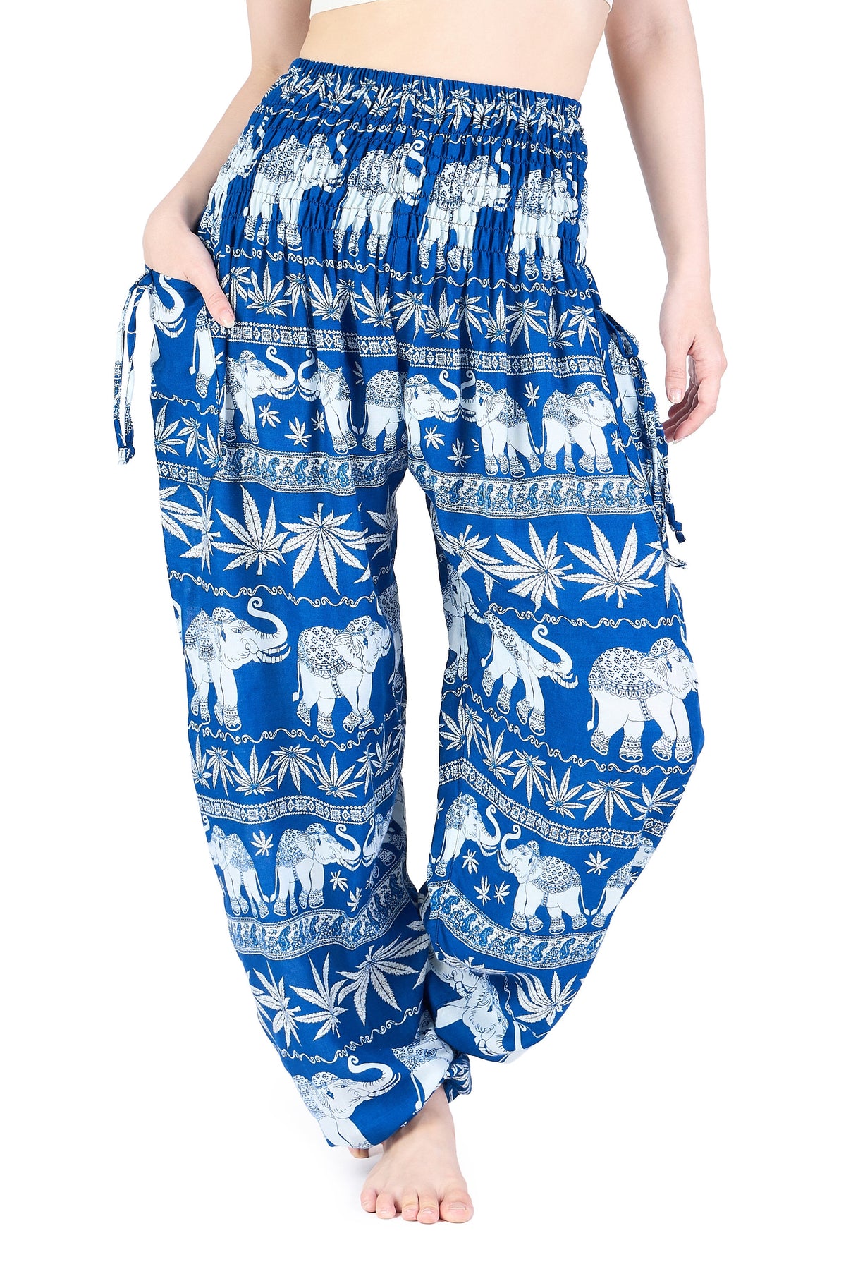 Lightweight rayon harem pants for women, blue elephant festival trousers