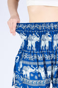 Boho style blue elephant trousers in rayon, handmade with two large pockets