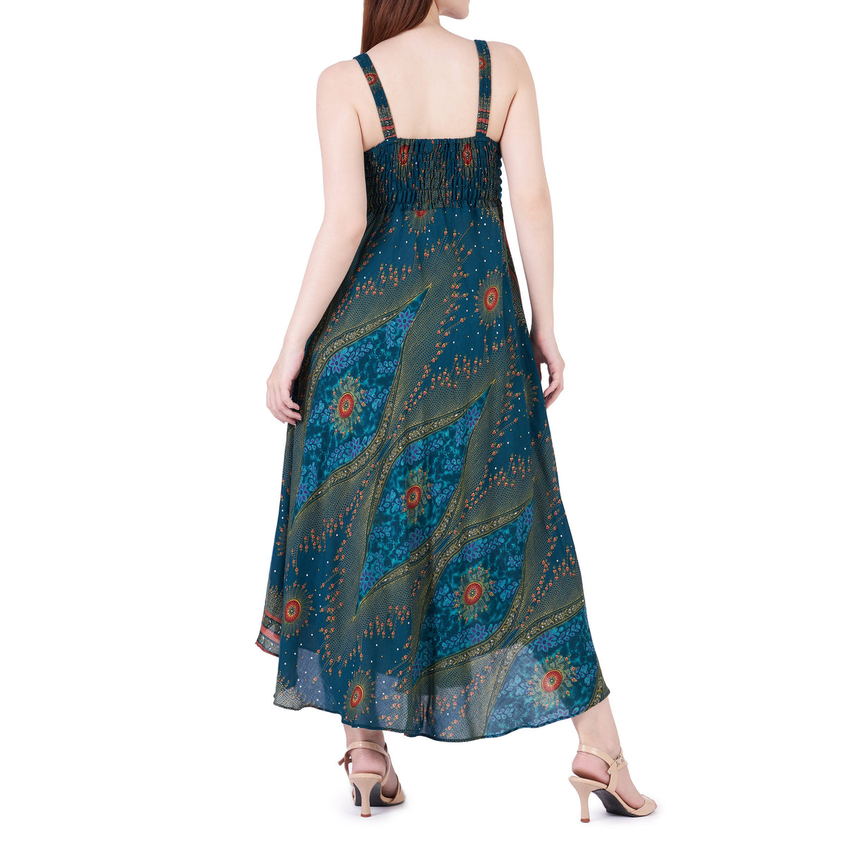 One size regular teal crochet top dress with 42-inch total length