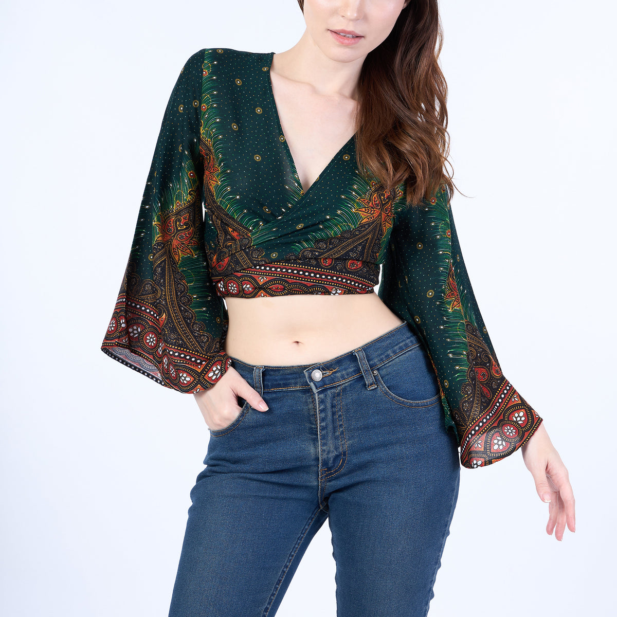 Gypsy style wrap top with adjustable front or back tie