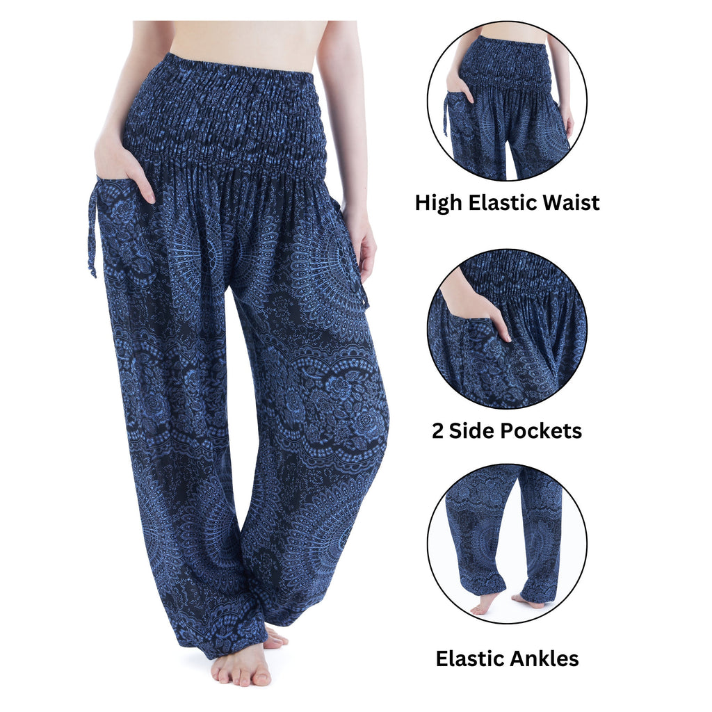 Women's dark blue festival pants with adjustable waist