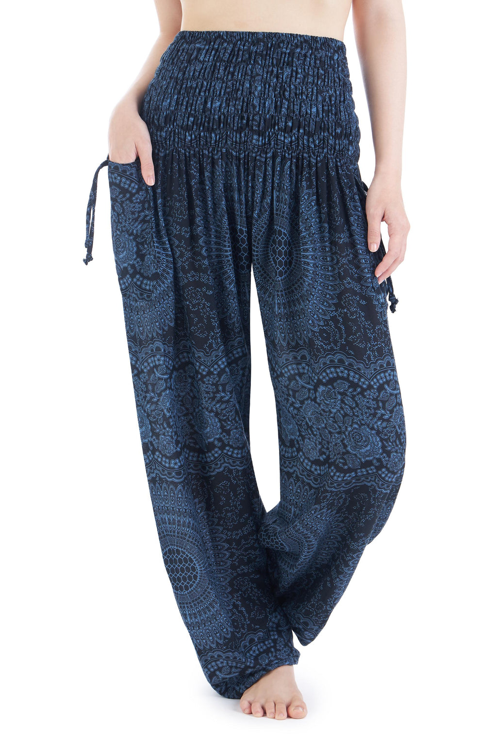 Comfy boho lounge trousers in dark blue rayon fabric