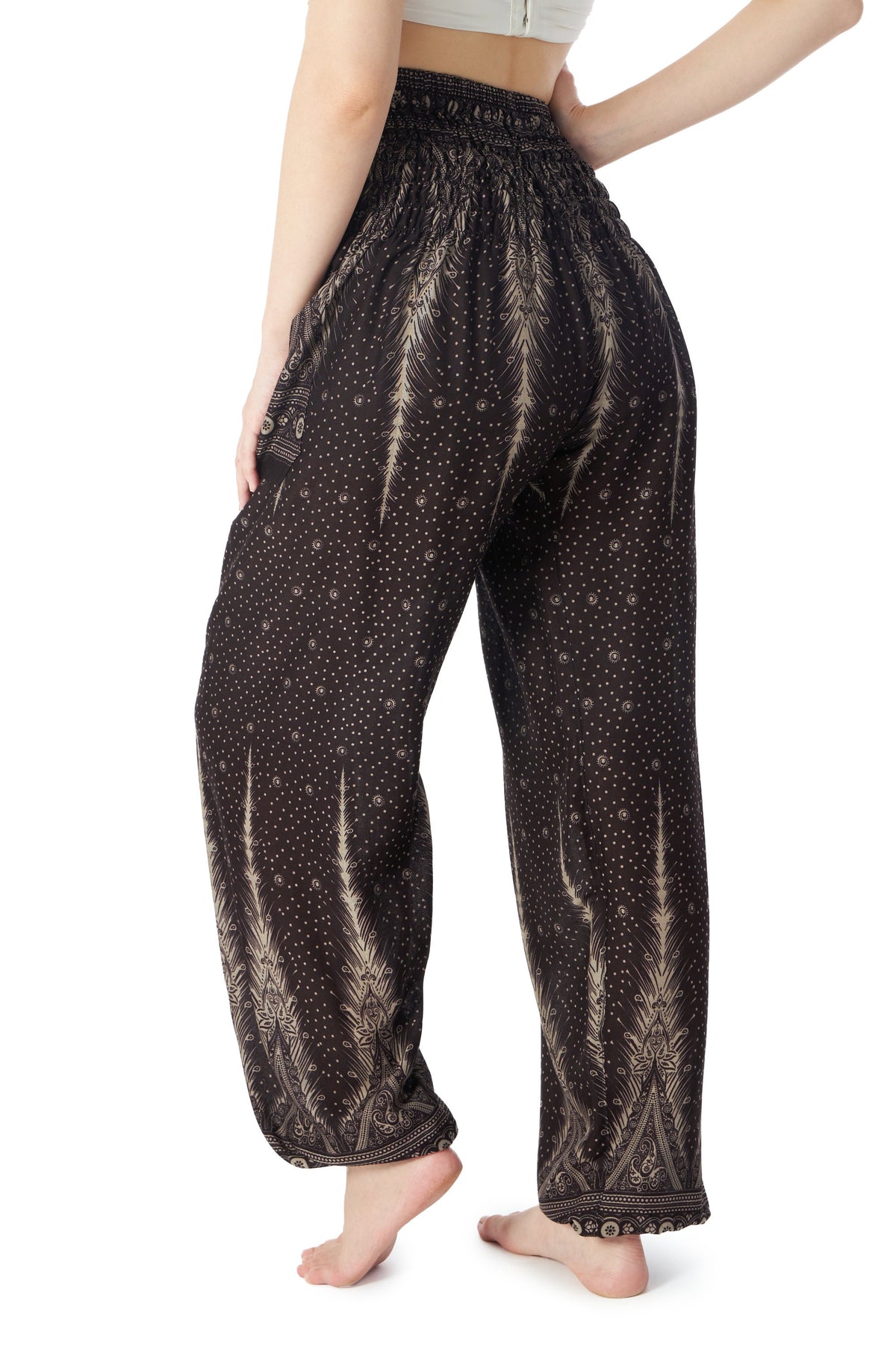 Handmade black peacock harem pants for Halloween costume