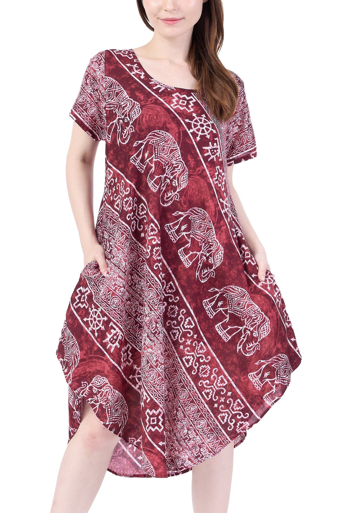 Indian style rayon sundress with short sleeves and knee-length cut