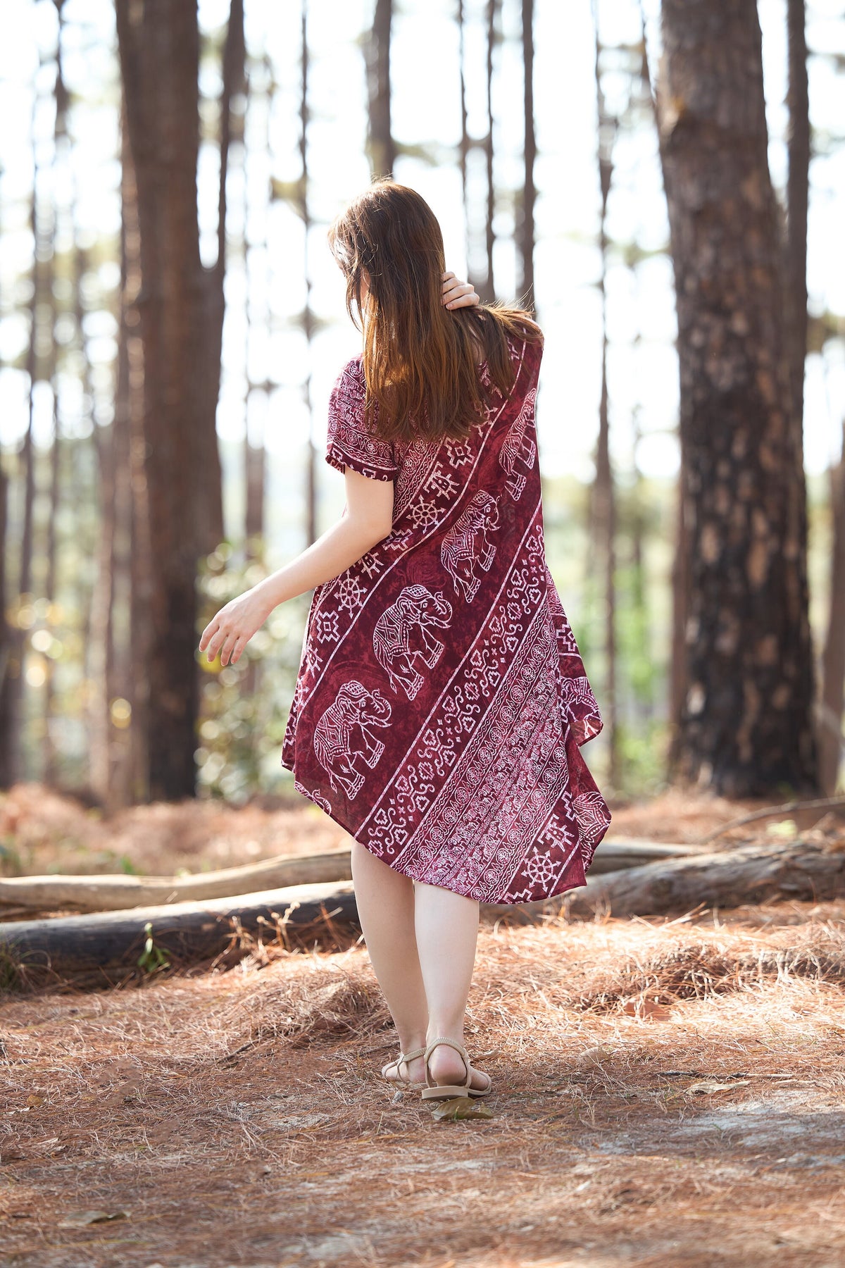 Burgundy elephant print summer dress for beach cover up