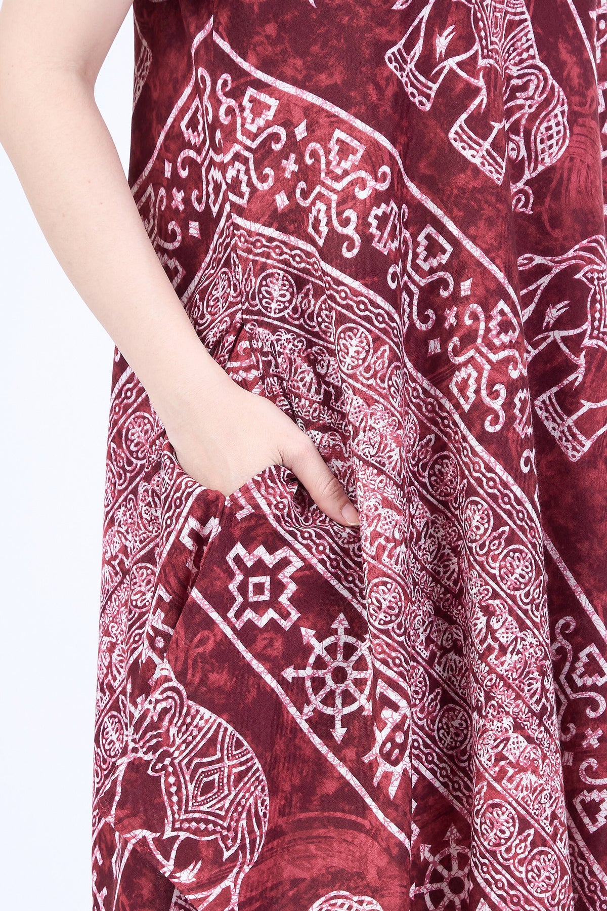 Handmade boho dress with two pockets and pull-on closure
