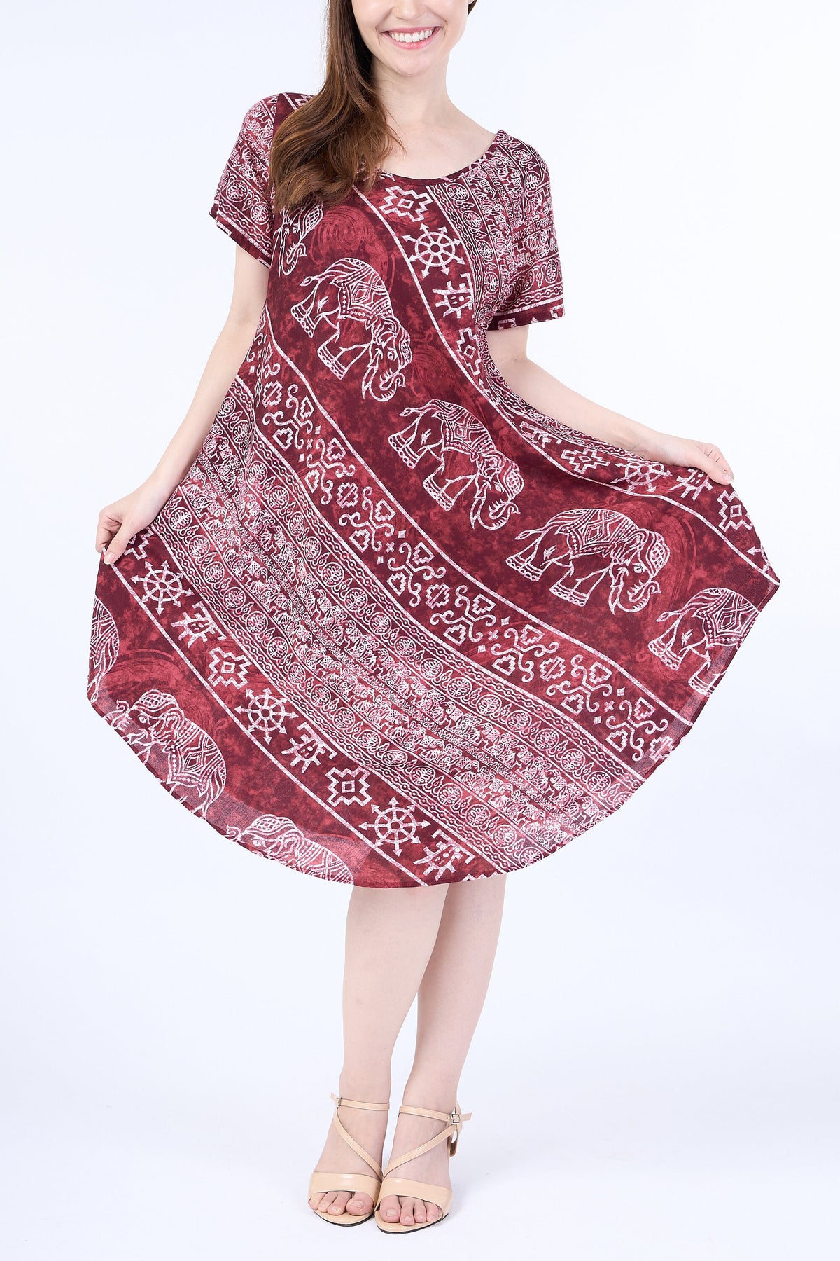 Lightweight rayon dress with elephant print for festivals