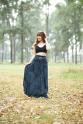 Teal Rose Print Maxi Skirt for dance or festivals
