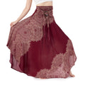 Boho maxi skirt and long dress 2-in-1 in burgundy with asymmetric hem